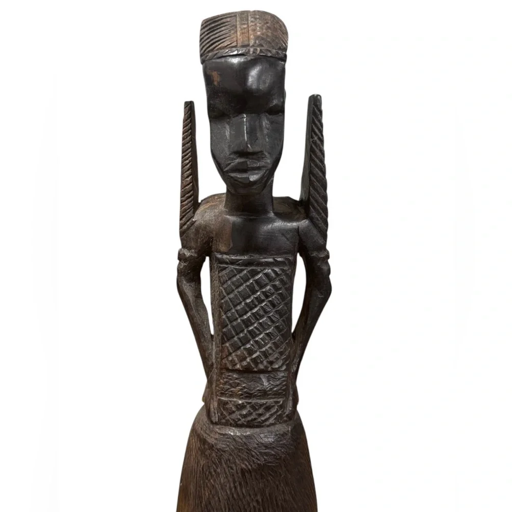 Hand Carved African Tribal Folk Art Ebony Wood Man Woman Sculptures from Kenya